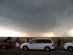 Windom HS students watching the approaching base of the Claude, TX supercell.