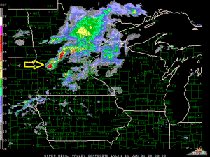 Radar composite of the upper Midwest on 11 June 2001